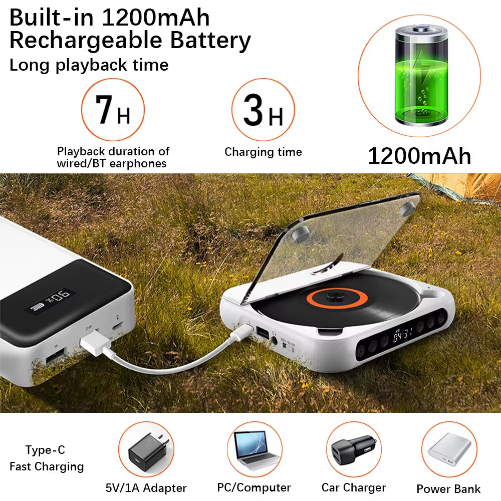 SpinWave™ Portable CD & Bluetooth Music Player – Classic Sound Meets Modern Freedom